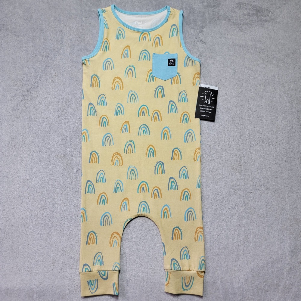 Rags‎ 3-4Y Toddler Kids Snapless Romper Yellow Blue Rainbow Tank Top NEW
